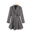 Women's Striped Blazer Jacket with Defined Waist and Stylish Belt