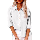 Women's Short Sleeve Linen Blouse with Button Accents