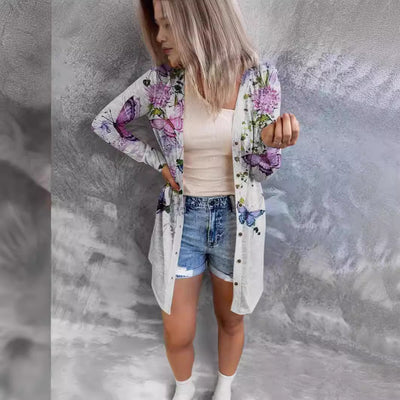Floral Print Women's Extended Blouse Jacket