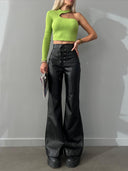 Women's High-Waisted Flared Pants with Chic Lacing Design