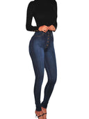 Women's High-Waist Skinny Jeans with Unique Button Detail