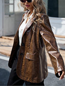 Chic Crocodile-Textured Women's Faux Leather Blazer