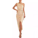 Women’s Asymmetrical Evening Gown with Sequin Detail and High Slit