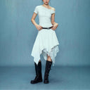 Chic Women's Asymmetrical Lace Skirt with Gathered Design