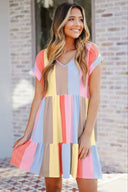 Colorful Striped Short Sleeve Dress for Women