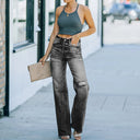 Women's High-Waisted Distressed Jeans - Relaxed Fit Design
