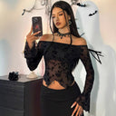 Floral Lace Off-Shoulder Top with Flared Sleeves