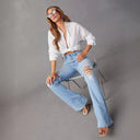 Women's High-Waisted Ripped Flared Jeans