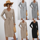Chic V-Neck Midi Dress with Adjustable Waist Tie