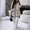 Chic Knit Blazer Set with Contrasting Accents