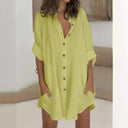Chic Women's Long Sleeve Shirt Dress with Concealed Buttons