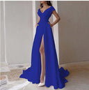 Chic Maxi Dress with Deep V-Neck and Side Slit