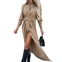 Chic Women's Tie Belt Shirt Dress with Side Slit