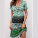 Chic Women's V-Neck Short Sleeve Dress with Unique Print