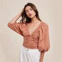 Chic Puff Sleeve Women's Cropped Blouse