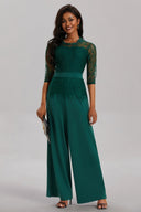 Chic Women's Lace Sleeve Jumpsuit with Wide Leg