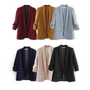 Chic Women's Blazer with Rolled Sleeves and Utility Pockets