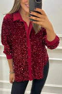 Sequined Blouse with Classic Collar for Women