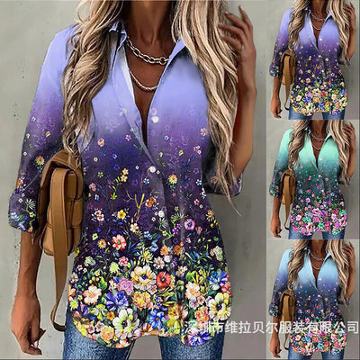 Floral Gradient Women's Blouse for Chic Style