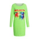 Trendy Women's Long Sleeve Graphic Dress with Pockets