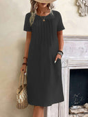Chic Midi Dress with Pleats and Handy Pockets