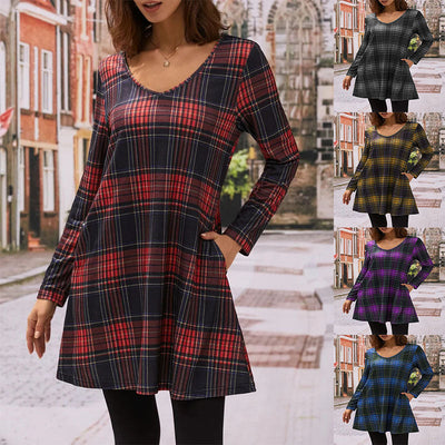 Women's Checkered Dress with Handy Side Pockets