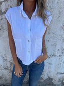 Chic Short Sleeve Blouse with Handy Pockets