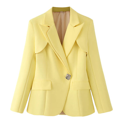 Chic Women's Blazer Jacket with Structured Collar and Shiny Accents