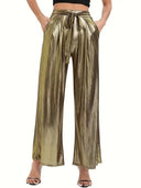 High-Gloss Pleated Women's Trousers for Chic Style