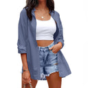 Women's Long Sleeve Linen Blouse with Button Detail