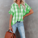 Checked Short-Sleeve Blouse for Women