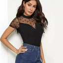 Chic Women's Dotted Bodysuit with High Neck