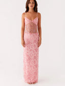 Maxi Dress with Lace Accents & Floral Embellishments