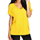 Chic V-Neck T-Shirt with Rolled Sleeves for Women