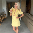 Chic Women's Ruffle Dress with Bow Accents