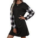 Chic Women's Sweatshirt Dress with Checkered Sleeves