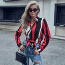 Modern Wave Pattern Women's Blouse with Button-Down Front