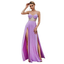 Chic Evening Dress with Sheer Inserts and High Slit