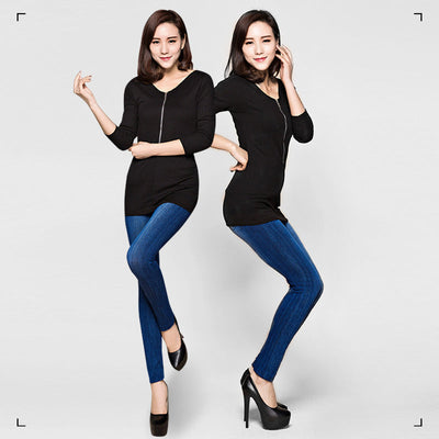 Chic Women's High-Waisted Denim-Style Leggings