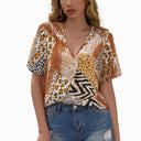 Artistic Animal Print V-Neck Blouse for Women