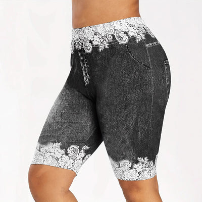 Chic Denim Bermuda Shorts with Lace Accents