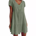 Chic V-Neck Dress with Ruffled Hem and Convenient Pockets for Women