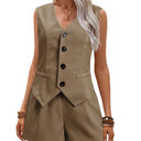 Chic Women's Sleeveless Blazer and Shorts Set