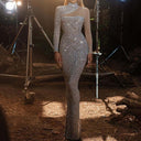 Women's Glitter Evening Dress with Sheer Accents