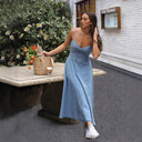 Adjustable Spaghetti Strap Denim Midi Dress