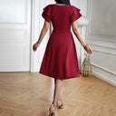 V-Neck Short Sleeve Solid Dress for Women
