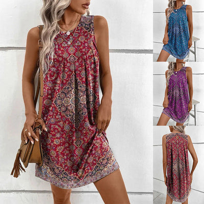 Playful Boho Pattern Midi Dress for Women