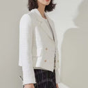 Textured Fabric Double-Breasted Blazer Jacket for Women