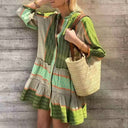 Chic Women's Long Sleeve Shirt Dress with Ruffle Hem