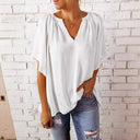Women's V-Neck Blouse with Pleated Design